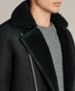Mens Fur Collar Brooklyn Black Shearling Leather Jacket