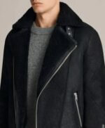 Mens Fur Collar Brooklyn Black Shearling Leather Jacket