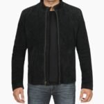 Mens Genuine Black Cafe Racer Suede Jacket