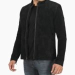 Mens Genuine Black Cafe Racer Suede Jacket
