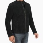 Mens Genuine Black Cafe Racer Suede Jacket