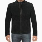 Mens Genuine Black Cafe Racer Suede Jacket