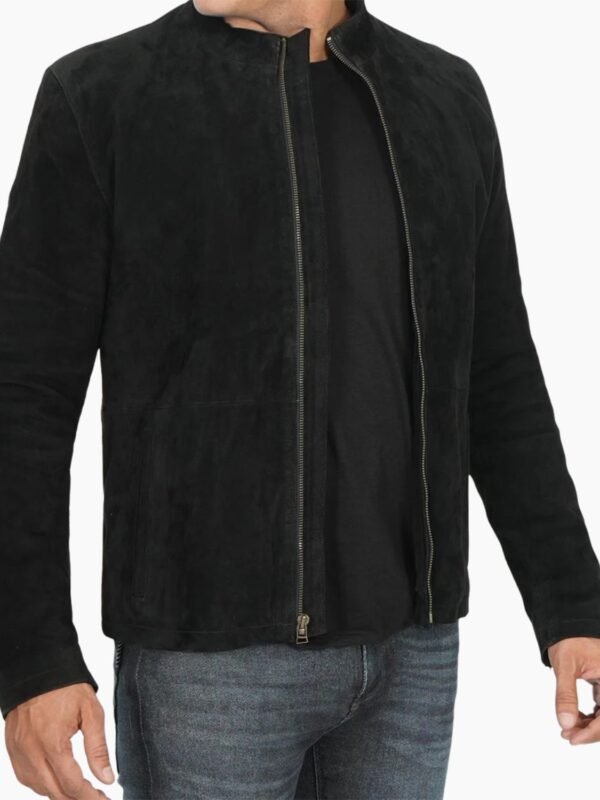 Mens Genuine Black Cafe Racer Suede Jacket