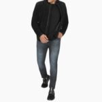 Mens Genuine Black Cafe Racer Suede Jacket