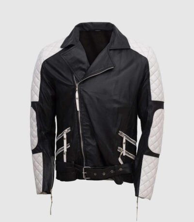 Mens Lambskin Black and White Leather Jacket