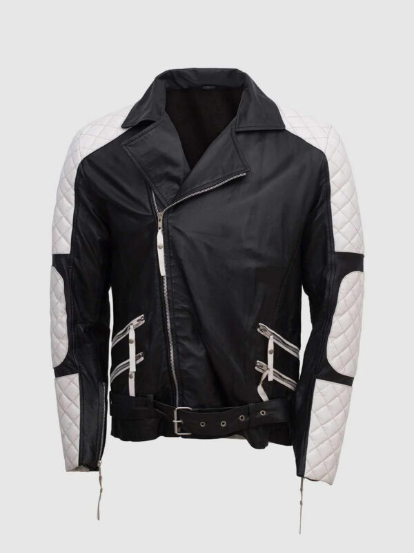 Mens Lambskin Black and White Leather Jacket