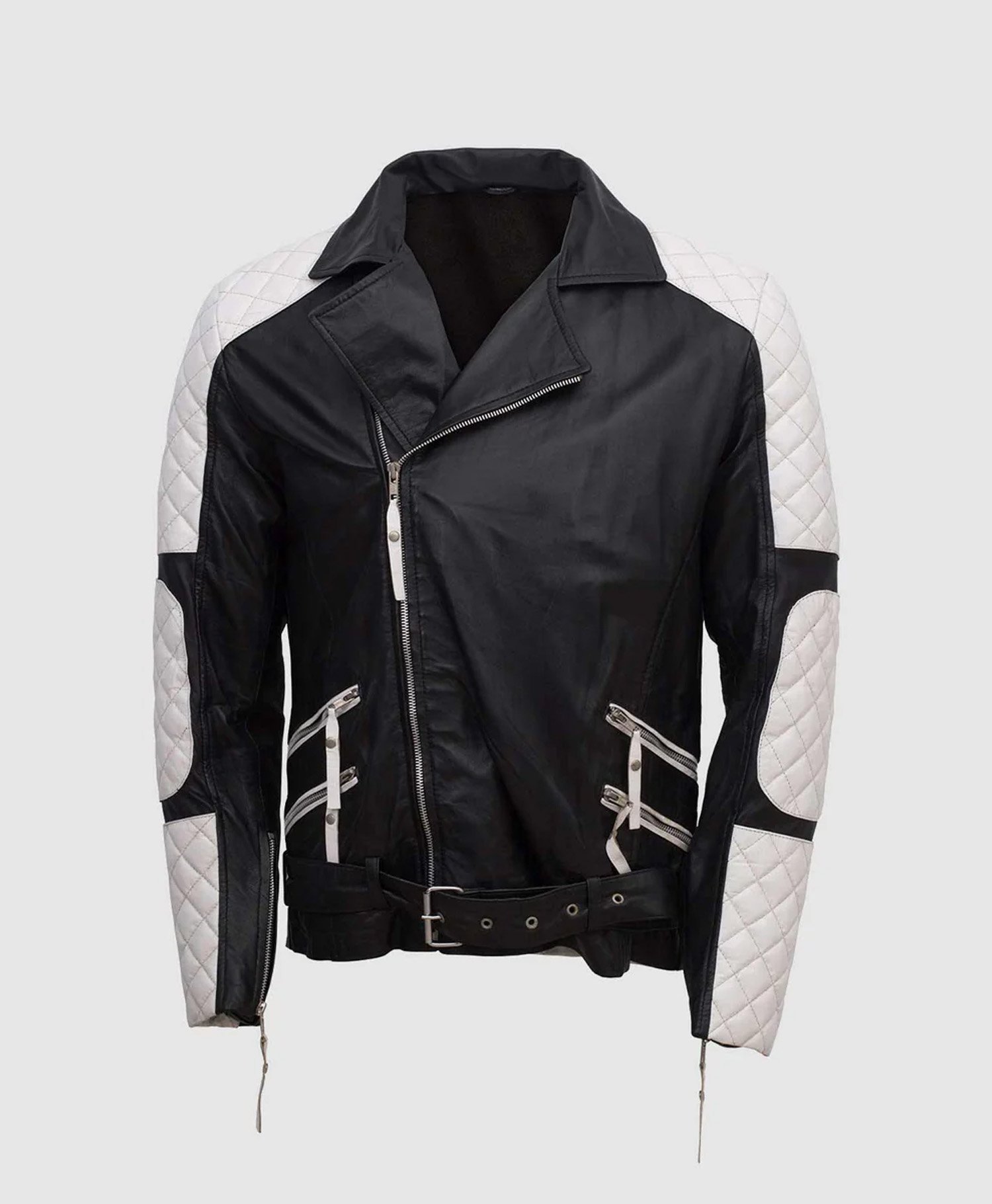 Mens Lambskin Black and White Leather Jacket Mens Lambskin Black and White Leather Jacket