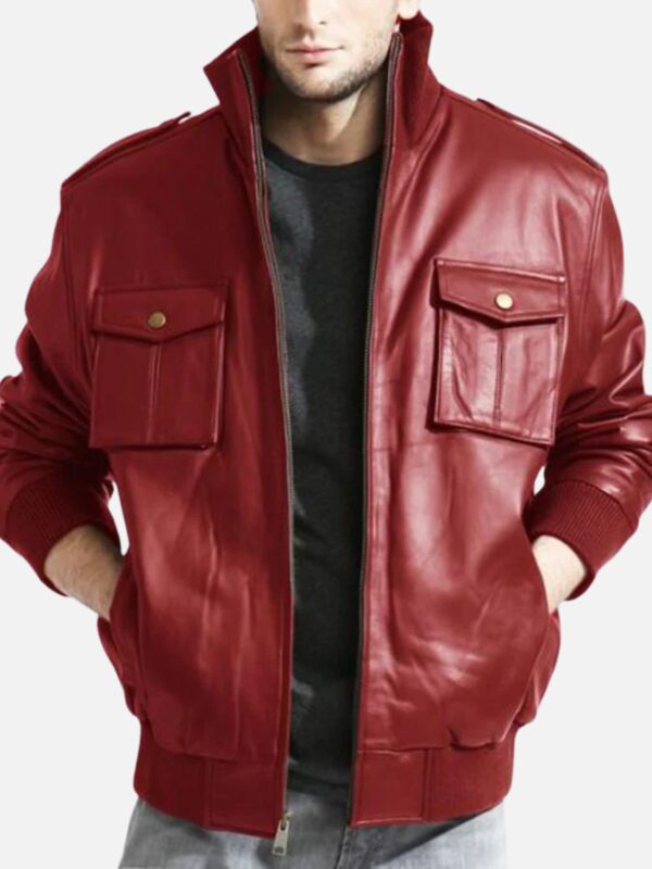 Mens Lambskin Bomber Style Red Leather Jacket