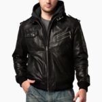 Mens Lambskin Leather Bomber Jacket With Hood