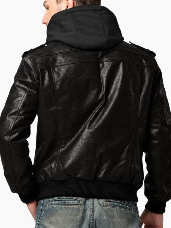 Mens Lambskin Leather Bomber Jacket With Hood