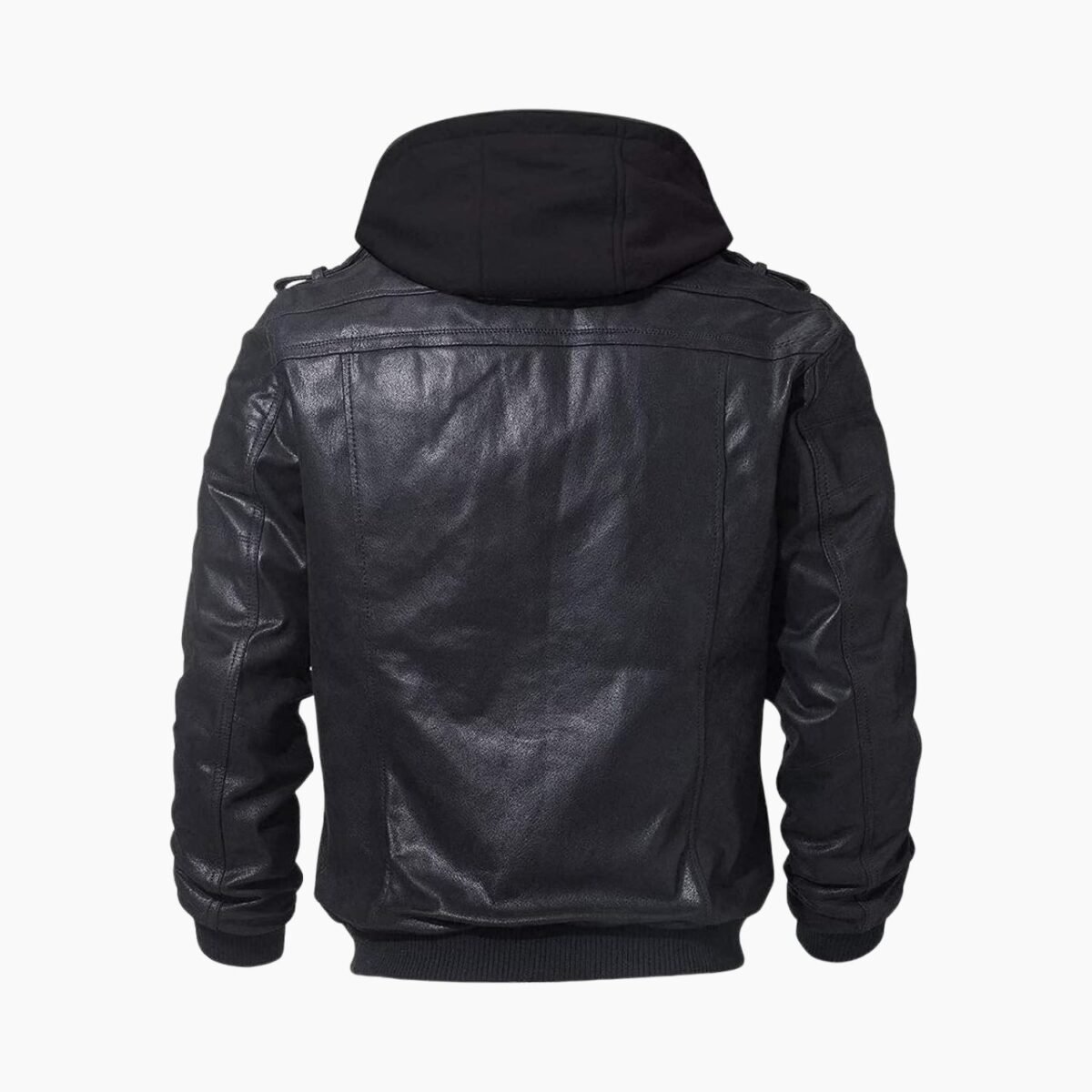 Mens Lambskin Leather Bomber Jacket With Hood