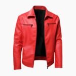 Men's Lapel Collar Zip-Up Leather Jacket