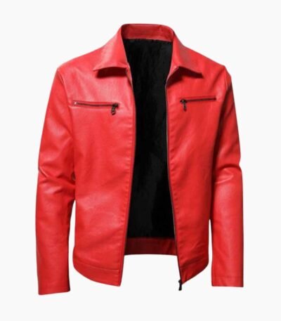 Men's Lapel Collar Zip-Up Leather Jacket