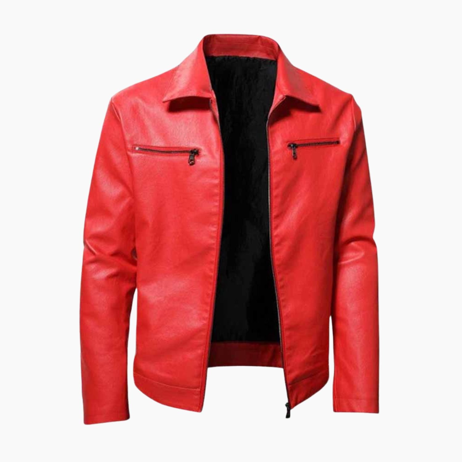 Men's Lapel Collar Zip-Up Leather Jacket Men's Lapel Collar Zip-Up Leather Jacket