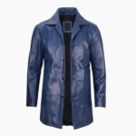 Mens Leather Blue Car Coat