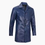 Mens Leather Blue Car Coat