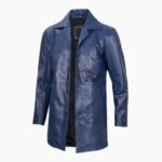 Mens Leather Blue Car Coat
