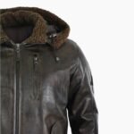 Men's Leather Hood Fur Jacket Bomber Aviator Tan Brown