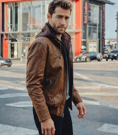 Mens Leather Jacket With Removable Hood Genuine Style Leather Jackets