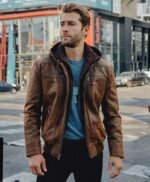 Mens Leather Jacket With Removable Hood Genuine Style Leather Jackets