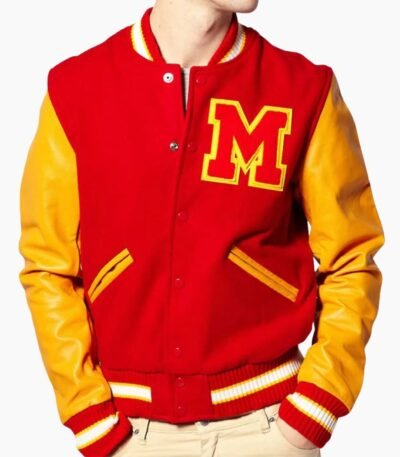 Men's MJ Thriller Michael Jackson Varsity Red M Logo Lettermen Baseball Jacket