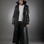 Men's Military Black Leather Trench Coat