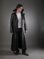 Men's Military Black Leather Trench Coat