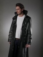 Men's Military Black Leather Trench Coat