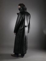 Men's Military Black Leather Trench Coat
