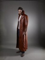 Men's Military Black Leather Trench Coat