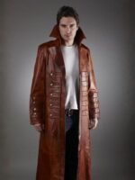 Men's Military Black Leather Trench Coat