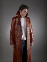 Men's Military Black Leather Trench Coat