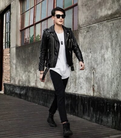 Mens Multi Zipper Biker Genuine Style Leather Jackets