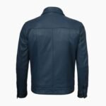 Men's Navy Blue Washed Leather Trucker Jacket