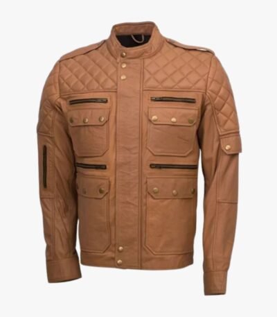 Men's Quilted Style Tan Sheepskin Jacket