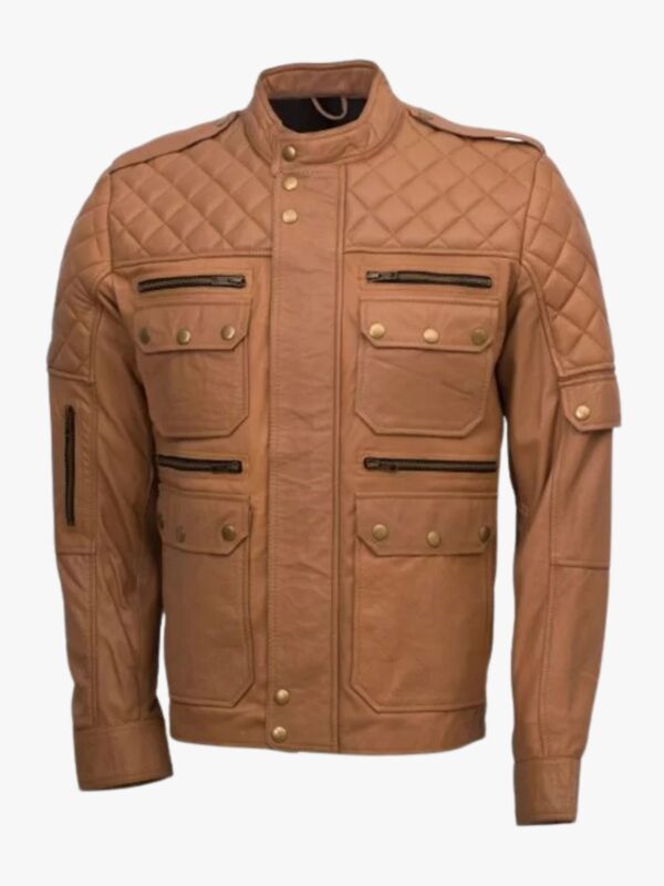 Men's Quilted Style Tan Sheepskin Jacket