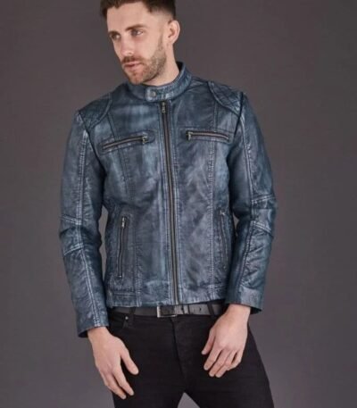 Mens Quilted Vintage Biker Style Premium Leather Jacket