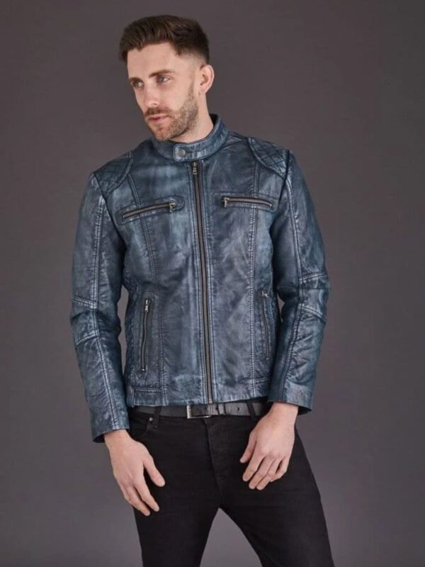 Mens Quilted Vintage Biker Style Premium Leather Jacket