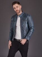 Mens Quilted Vintage Biker Style Premium Leather Jacket