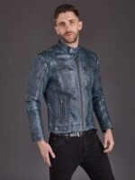 Mens Quilted Vintage Biker Style Premium Leather Jacket