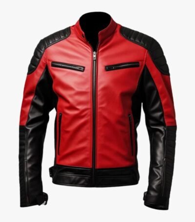 Men's Red And Black Biker Leather Jacket