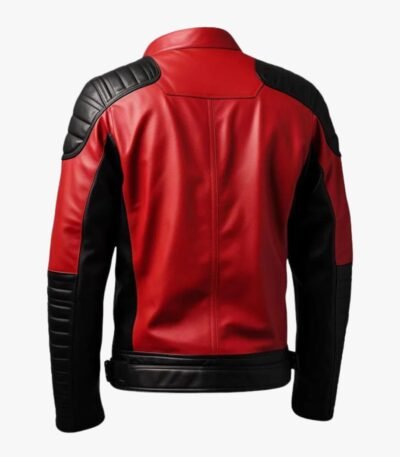 Men's Red And Black Biker Leather Jacket