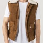 Men's Shearling Collar Suede Leather Vest