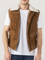 Men's Shearling Collar Suede Leather Vest