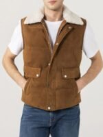 Men's Shearling Collar Suede Leather Vest