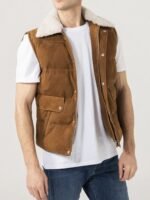 Men's Shearling Collar Suede Leather Vest