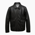 Men's Shirt Collar Black Leather Jacket