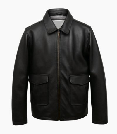 Men's Shirt Collar Black Leather Jacket