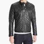 Men's Snap Tab Collar Quilted Leather Jacket