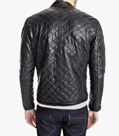 Men's Snap Tab Collar Quilted Leather Jacket